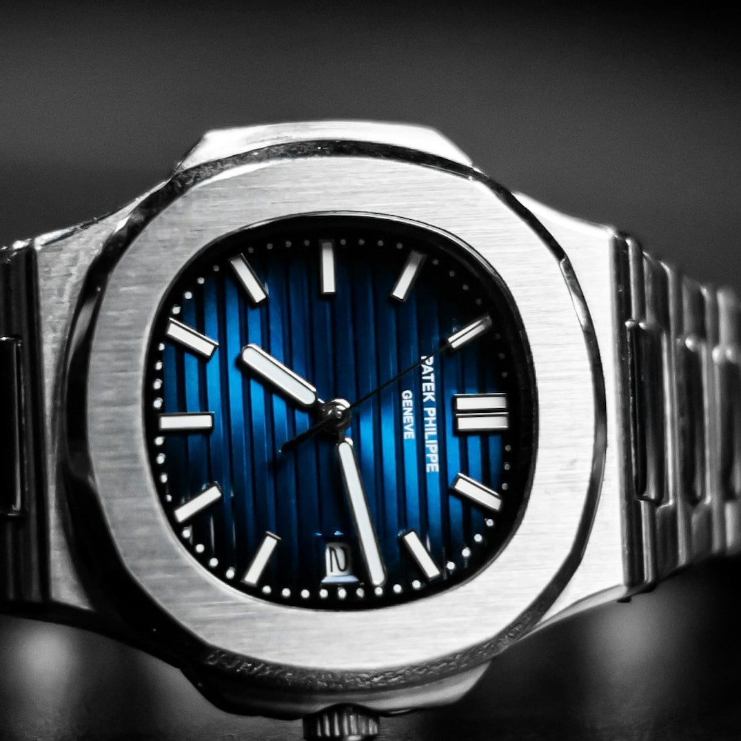 Close-up of the blue gradient dial of the Patek Philippe Nautilus 5711/1A-010