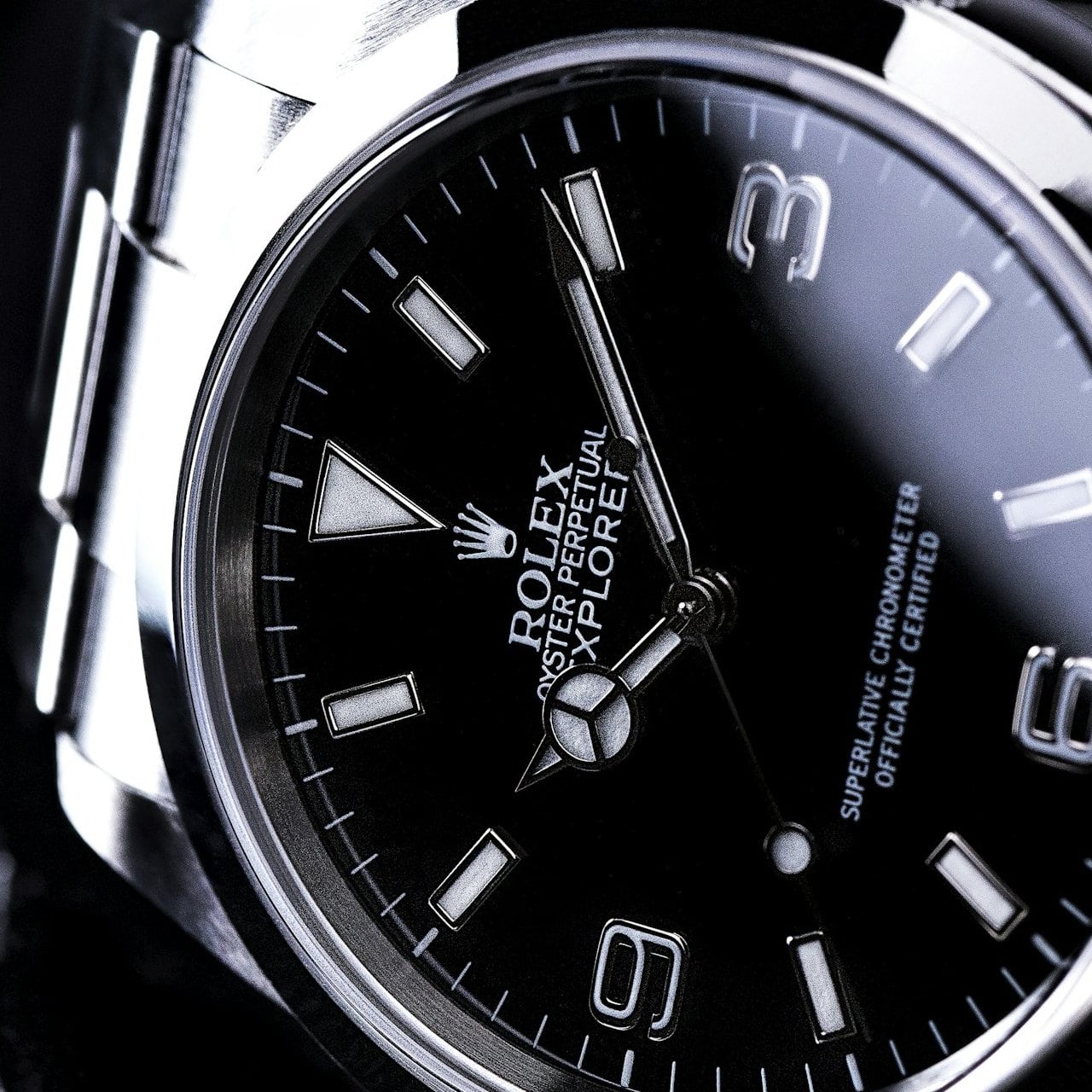 The dial of the Rolex Explorer 124270, up close